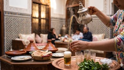 Glass of Moroccan mint tea with fresh mint