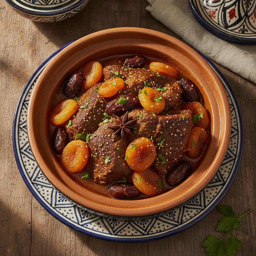 Apricot, Date & Beef Tagine — Moroccan Plate recipe photo