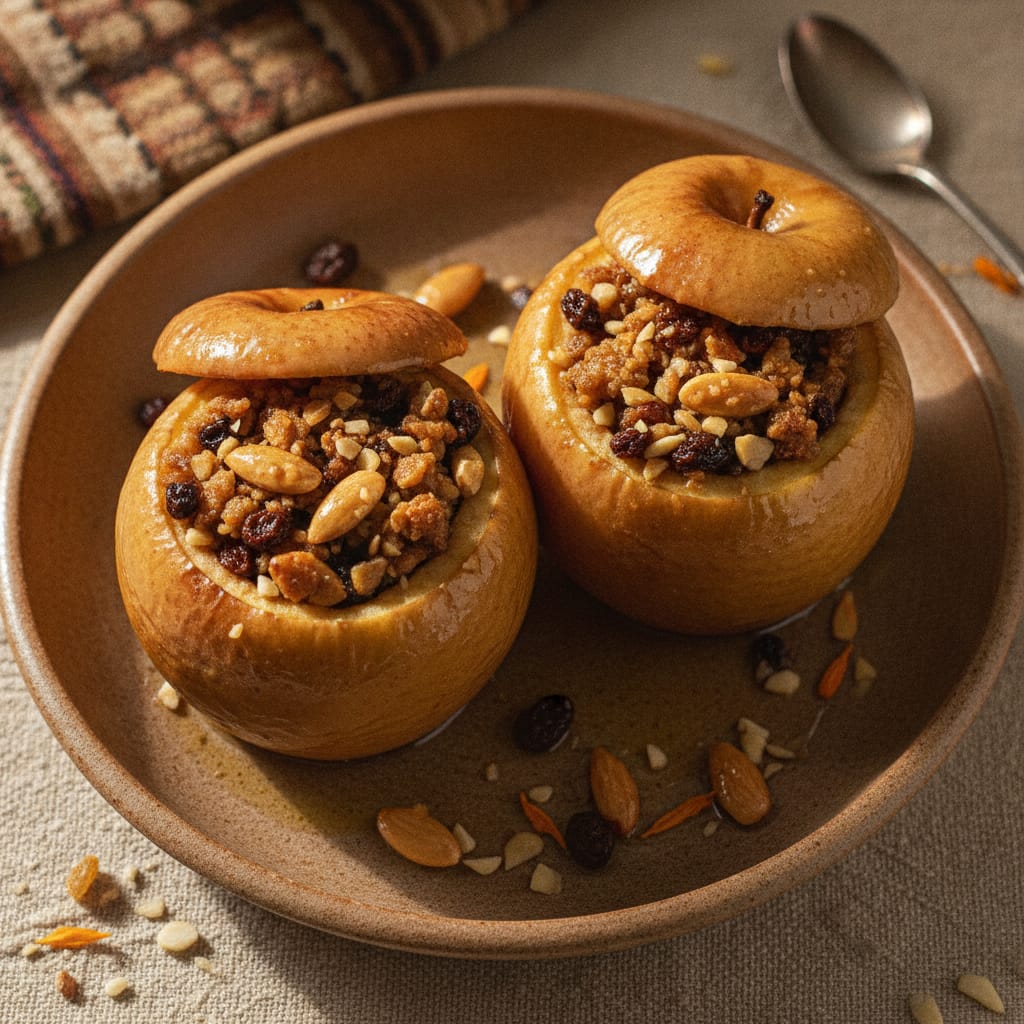 Baked Stuffed Apples with Almonds & Orange Blossom — Moroccan Plate recipe photo