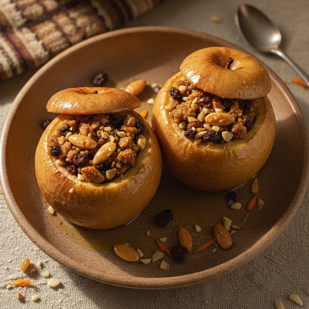Baked Stuffed Apples with Almonds & Orange Blossom — Moroccan Plate recipe photo