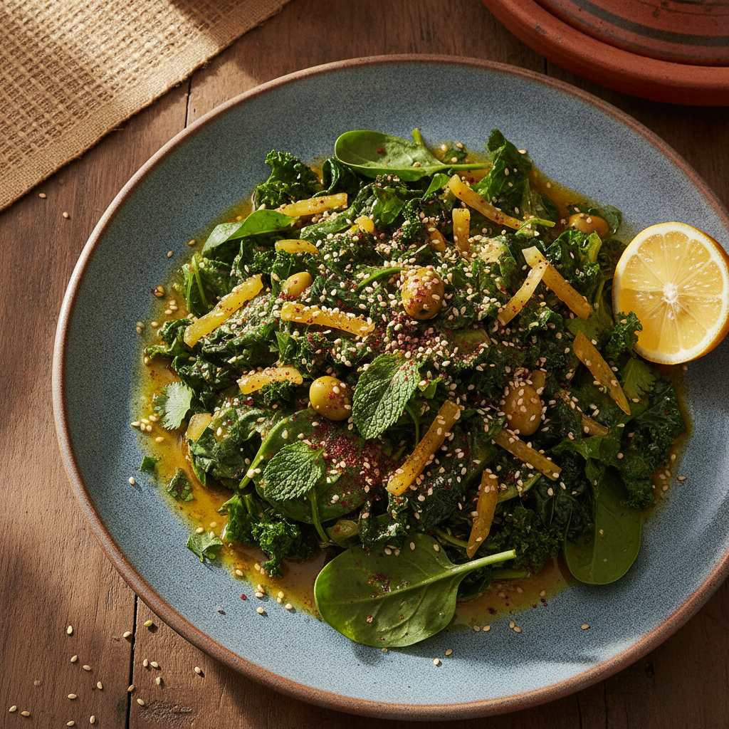 Bakoula Salad with Spinach & Kale — Moroccan Plate recipe photo