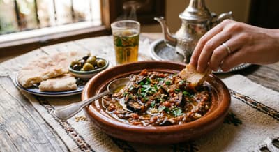 Moroccan zaalouk eggplant dip with bread