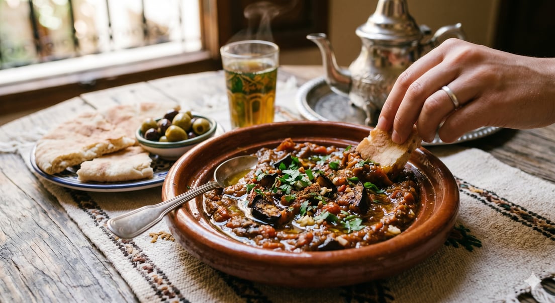 Moroccan zaalouk eggplant dip with bread