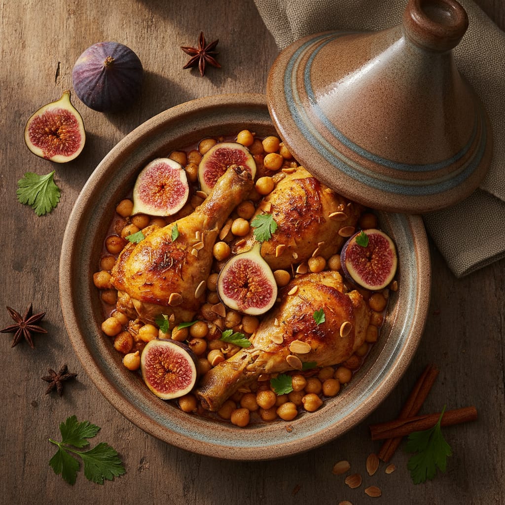 Chicken Tagine with Chickpeas & Fresh Figs — Moroccan Plate recipe photo