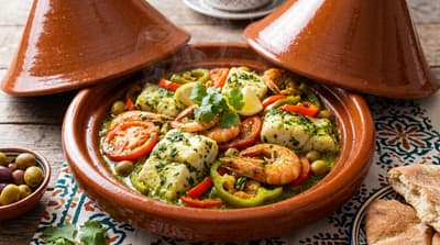 Seafood tagine with shrimp and herbs