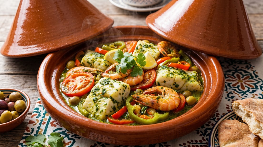 Seafood tagine with shrimp and herbs