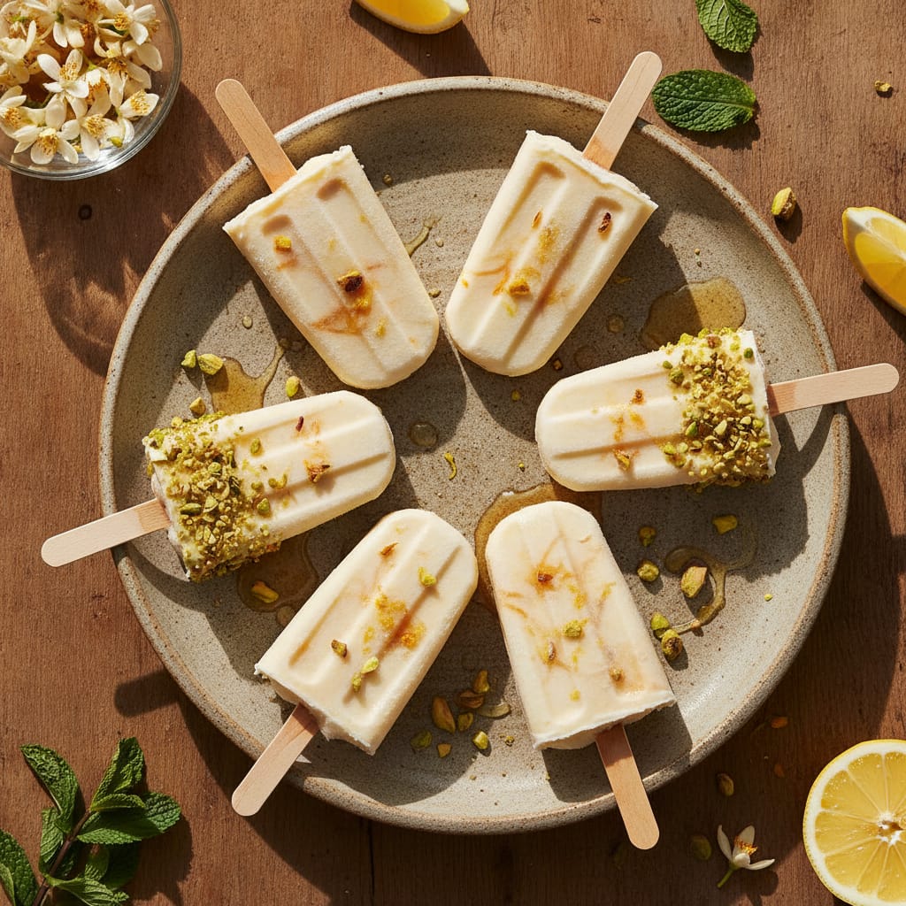 Frozen Yogurt & Orange Blossom Lemonade Popsicles — Moroccan Plate recipe photo
