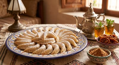 Moroccan kaab el ghazal crescent cookies dusted with sugar