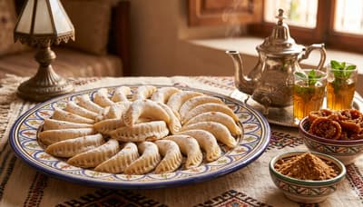 Moroccan kaab el ghazal crescent cookies dusted with sugar