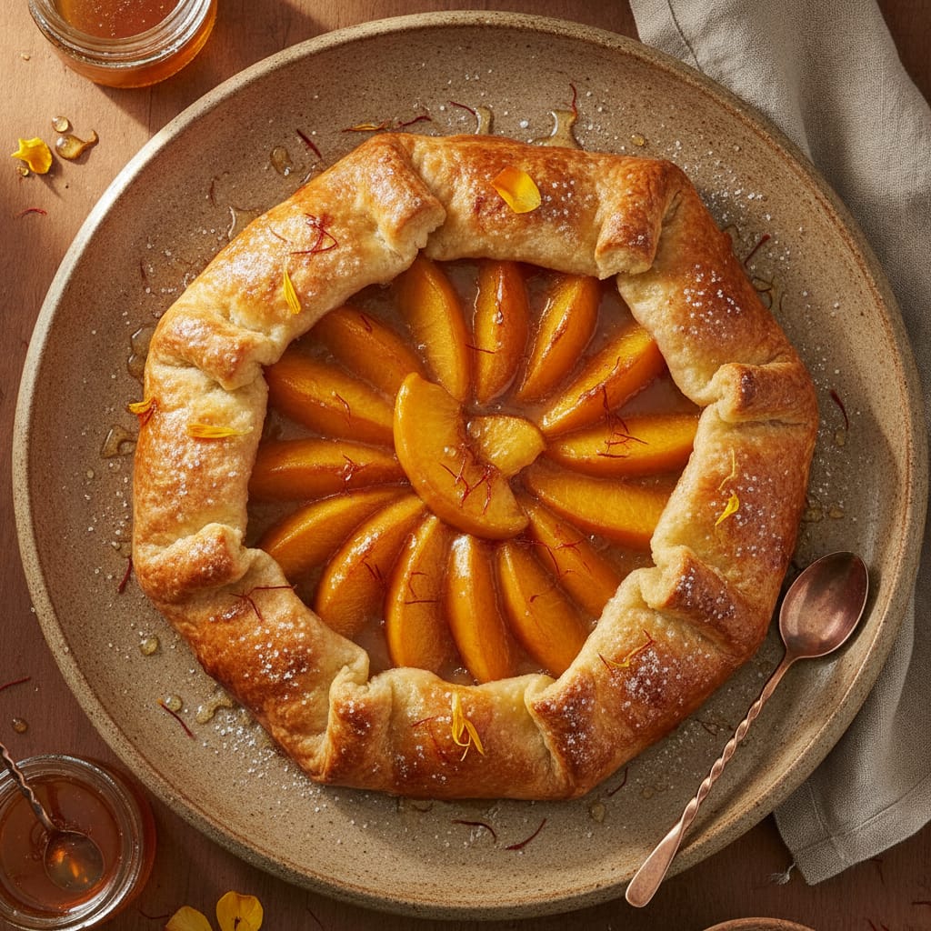 Honey and Saffron Glazed Peach Galette — Moroccan Plate recipe photo