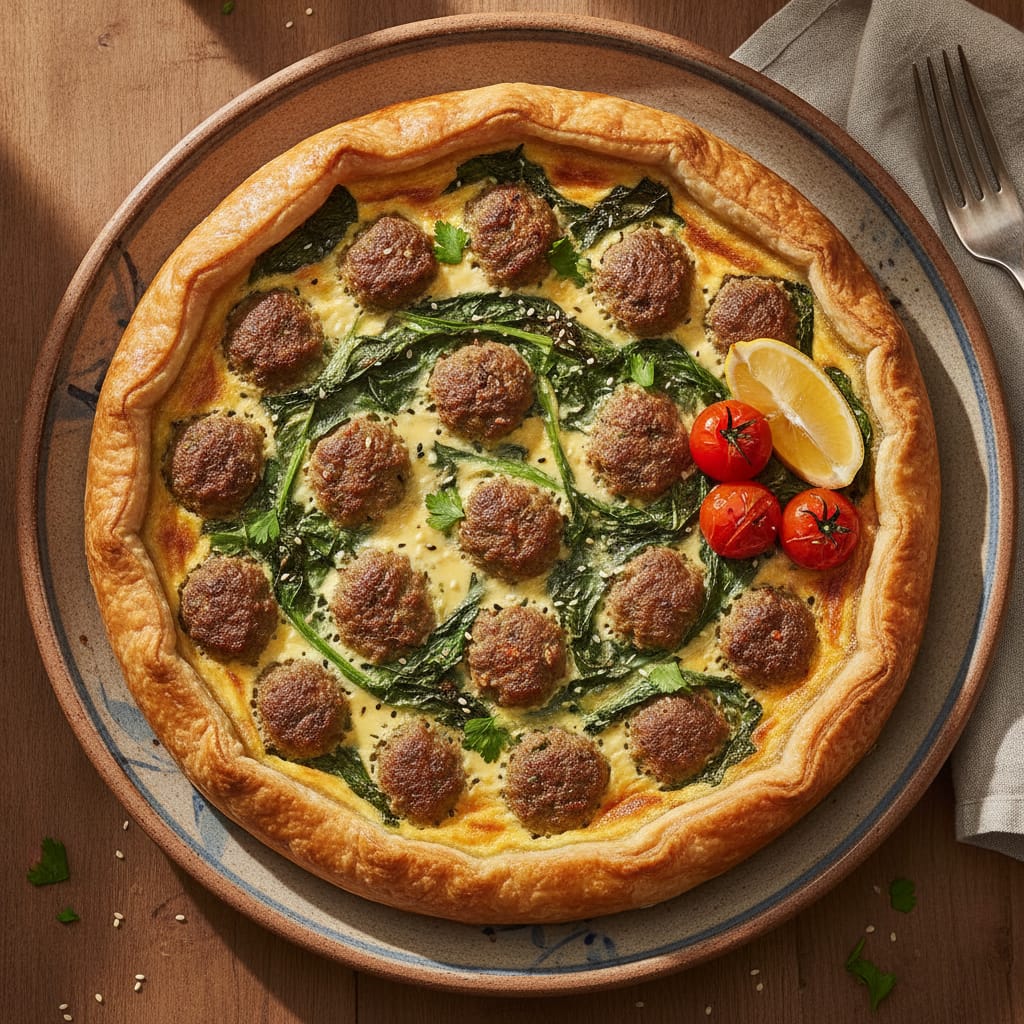 Kefta & Swiss Chard Quiche — Moroccan Plate recipe photo