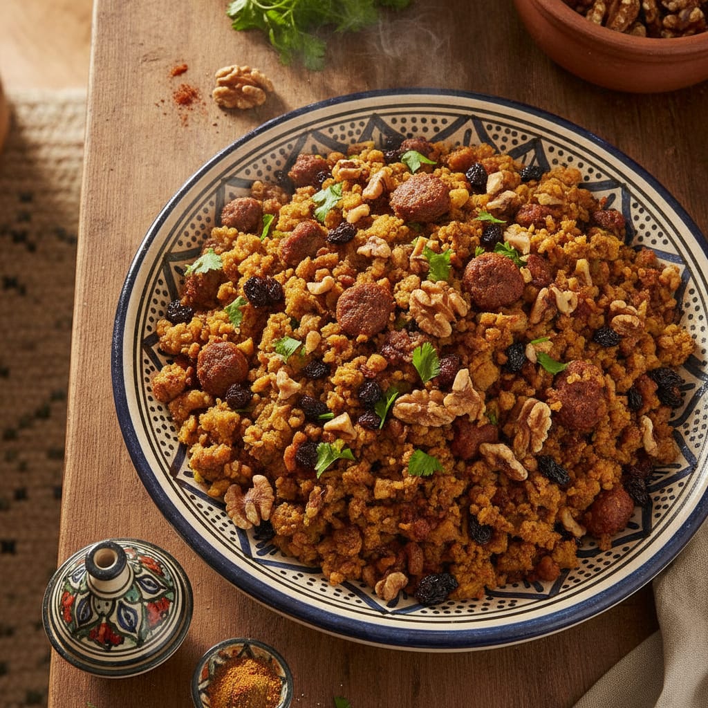 Merguez, Walnut & Raisin Stuffing — Moroccan Plate recipe photo