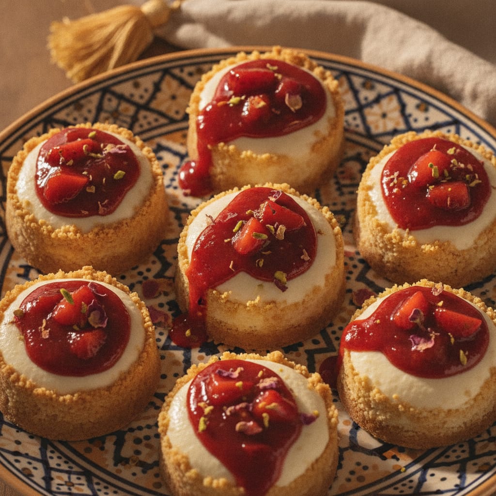 Mini Cheesecakes with Strawberry-Rose Coulis — Moroccan Plate recipe photo