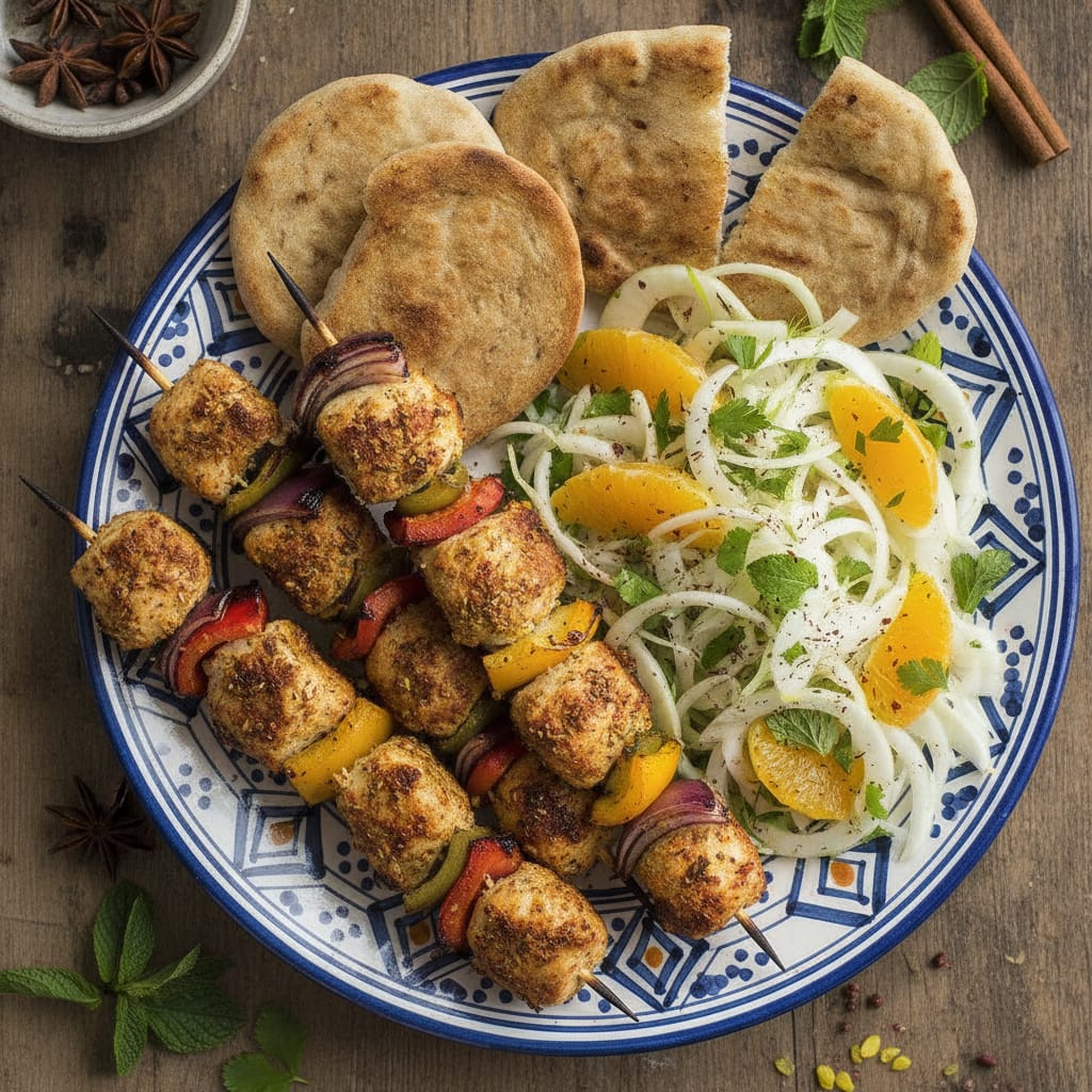 Moroccan Chicken Kebabs with Fennel-Orange Herb Salad — Moroccan Plate recipe photo