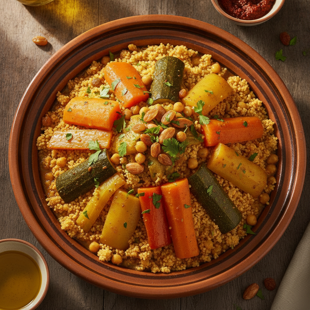 Moroccan Seven-Vegetable Couscous — Moroccan Plate recipe photo