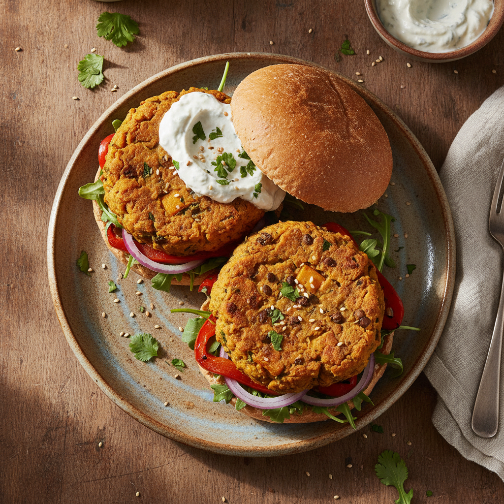 Moroccan Spiced Squash & Lentil Veggie Burgers — Moroccan Plate recipe photo