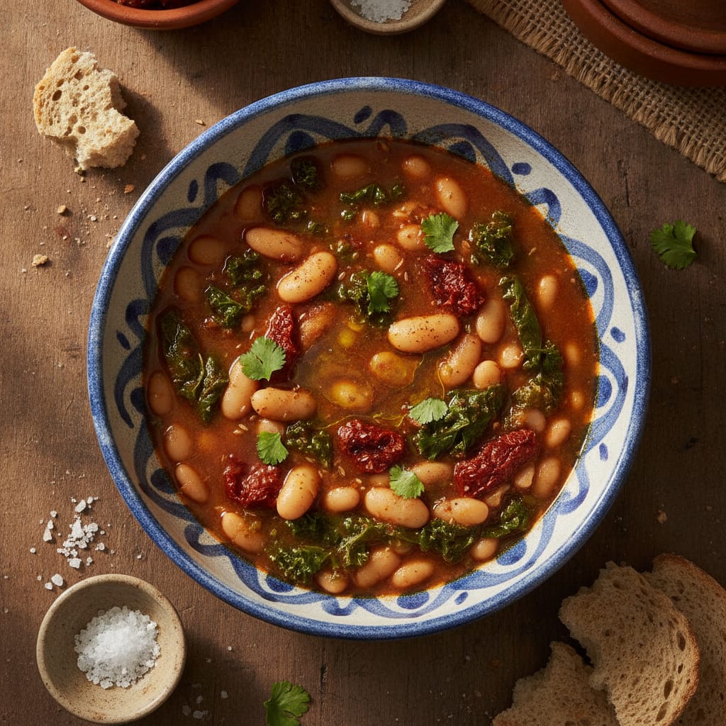 One-Pot Loubia Stew with Sun-Dried Tomatoes & Kale (Vegan) — Moroccan Plate recipe photo
