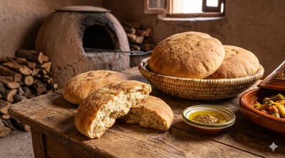 Round Moroccan khobz bread with rustic crust