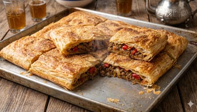 Golden baked rghaif stuffed pastry squares