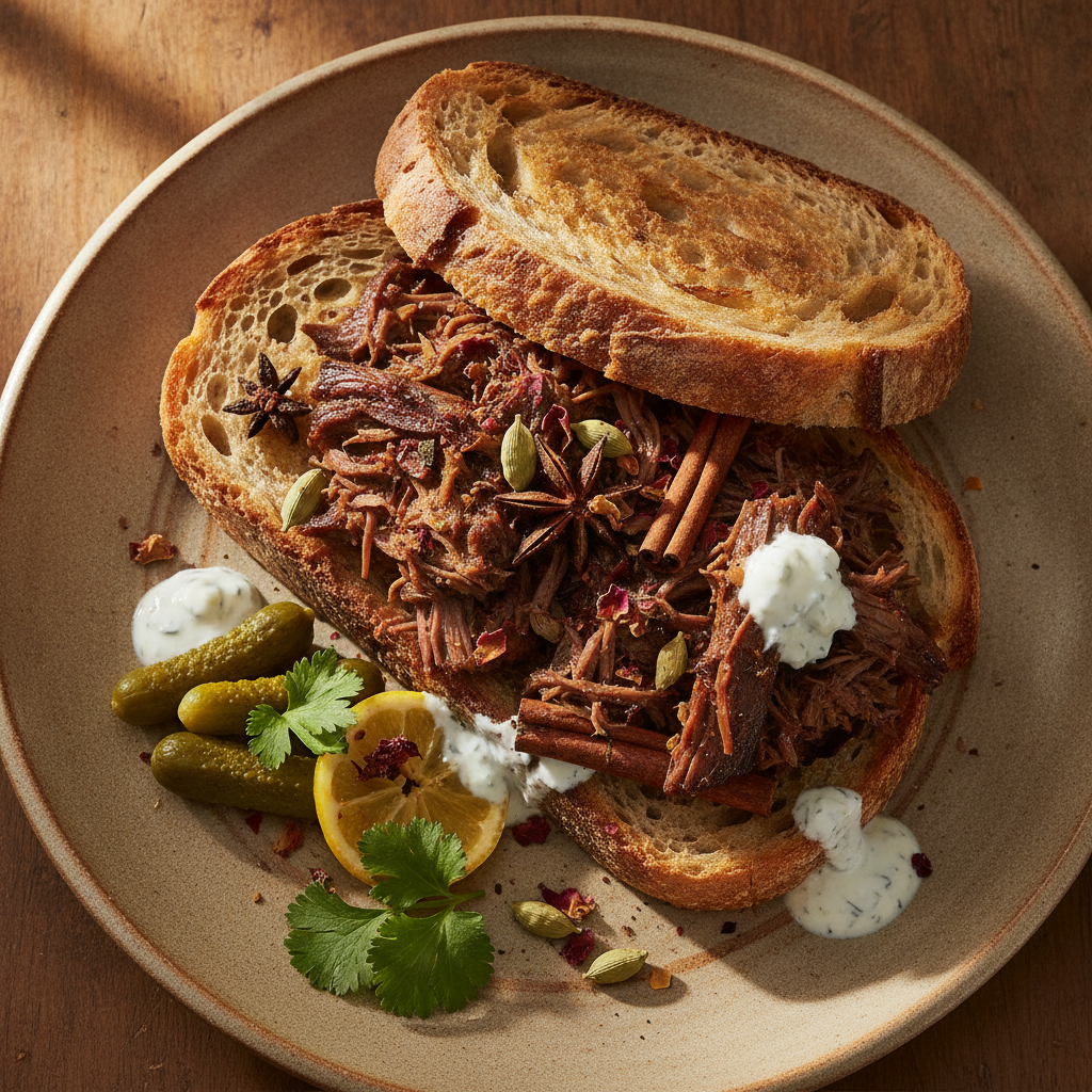 Ras El Hanout Pulled Beef Sandwich — Moroccan Plate recipe photo