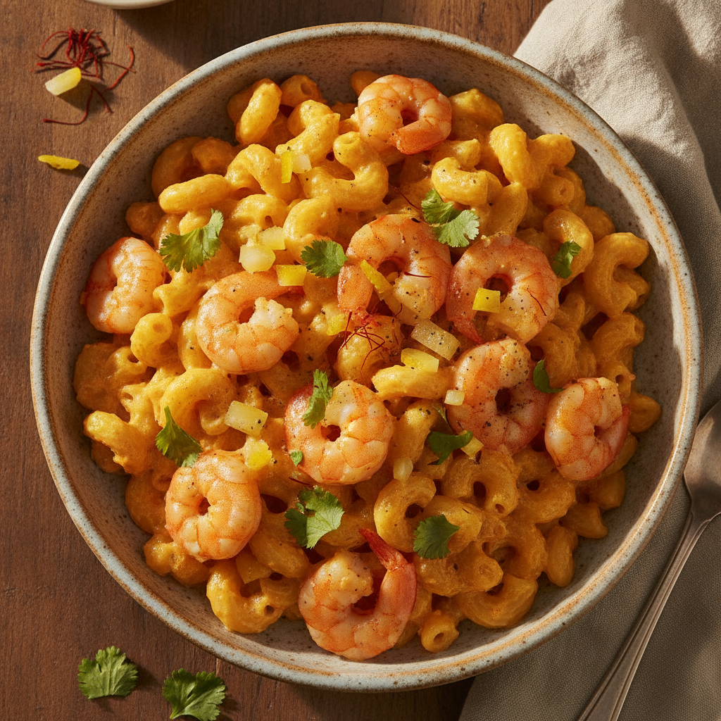Shrimp, Preserved Lemon & Saffron Mac and Cheese — Moroccan Plate recipe photo