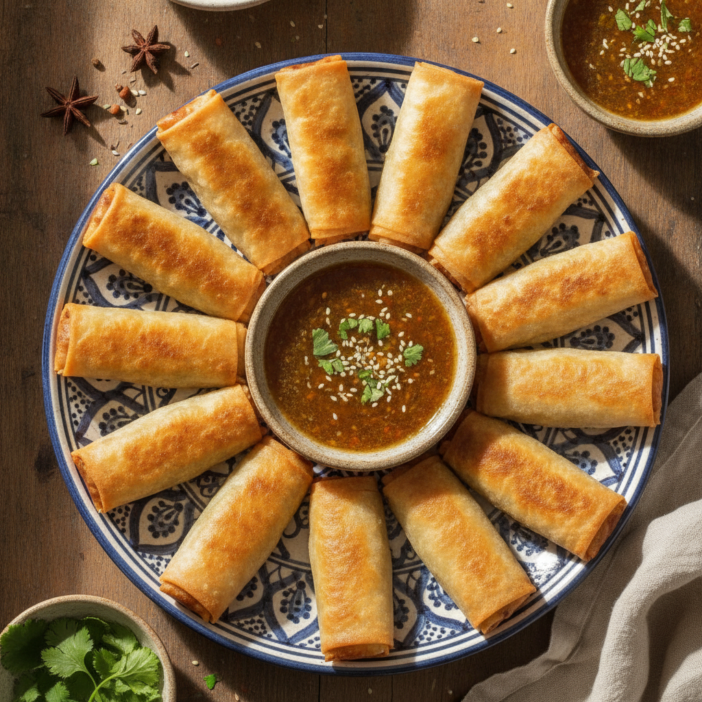 Spring Rolls with Sweet & Savory Chermoula Sauce — Moroccan Plate recipe photo
