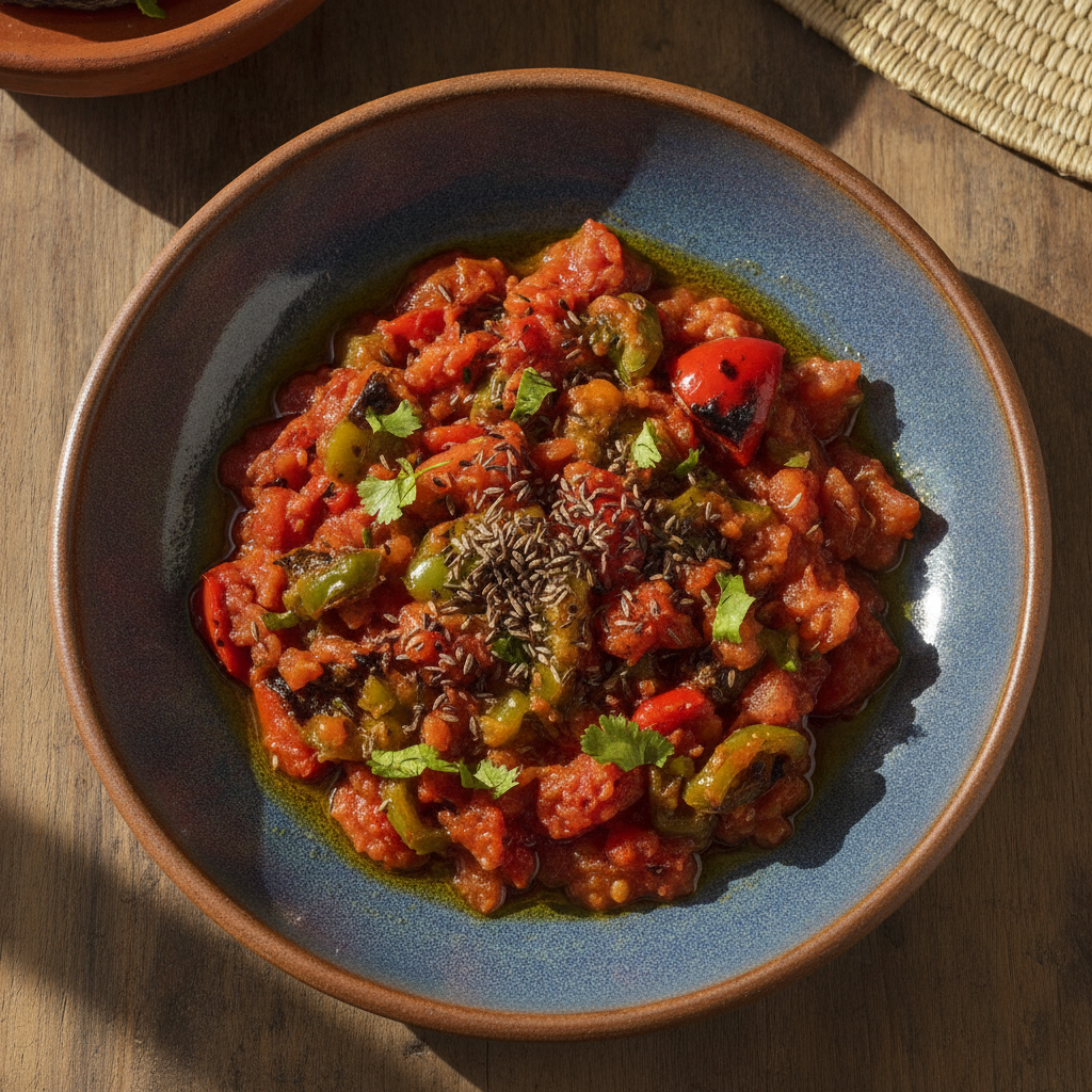 Taktouka (Moroccan Pepper & Tomato Salad) — Moroccan Plate recipe photo