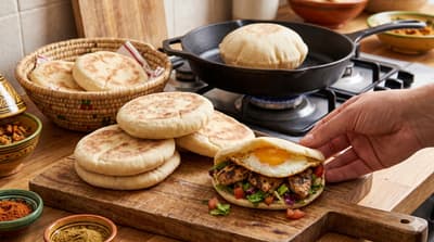 Puffed Moroccan batbout bread with pocket