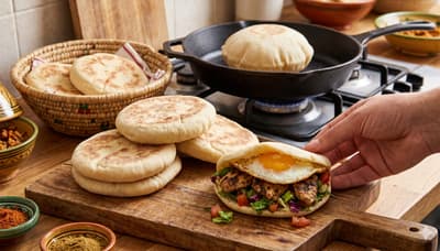 Puffed Moroccan batbout bread with pocket