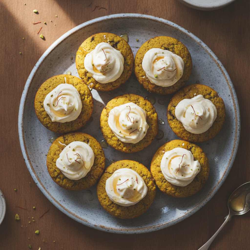 Turmeric, Honey & Tahini Mini Cakes with White Chocolate-Mascarpone Frosting (Gluten-Free) — Moroccan Plate recipe photo