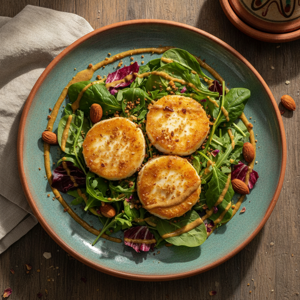 Warm Goat Cheese Salad with Amlou — Moroccan Plate recipe photo
